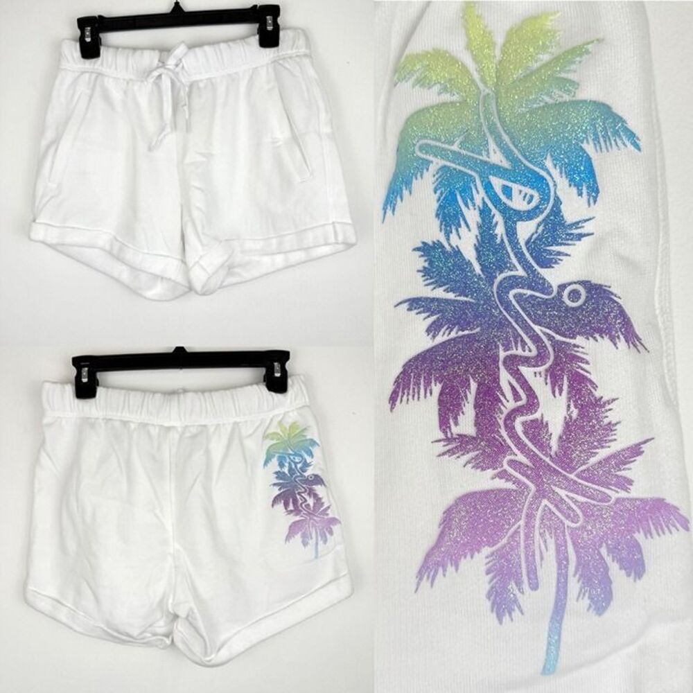 Victoria's Secret Pink Boyfriend Relaxed Fit Short Womens Small White Shine Palm